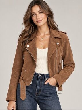 BLANKNYC Cognac Brown 100% Genuine Suede Moto Jacket M